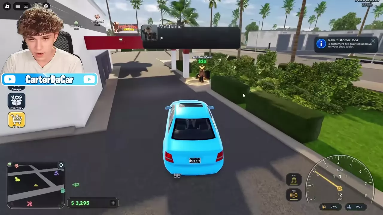 A car approaching the Sell Used Cars dealer